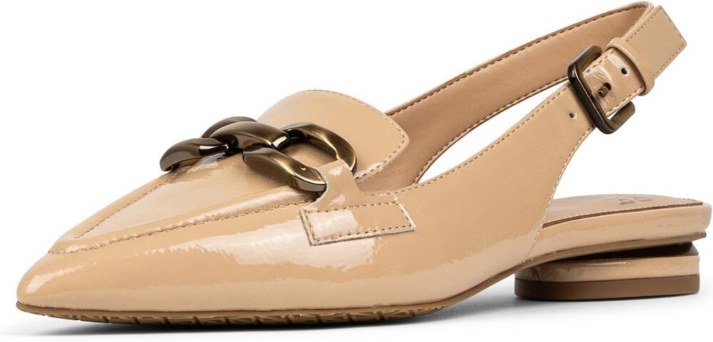 New In Box Donald Pliner Womens Williams Ballet Flat, Sand, 6.5M Crinkled Patent